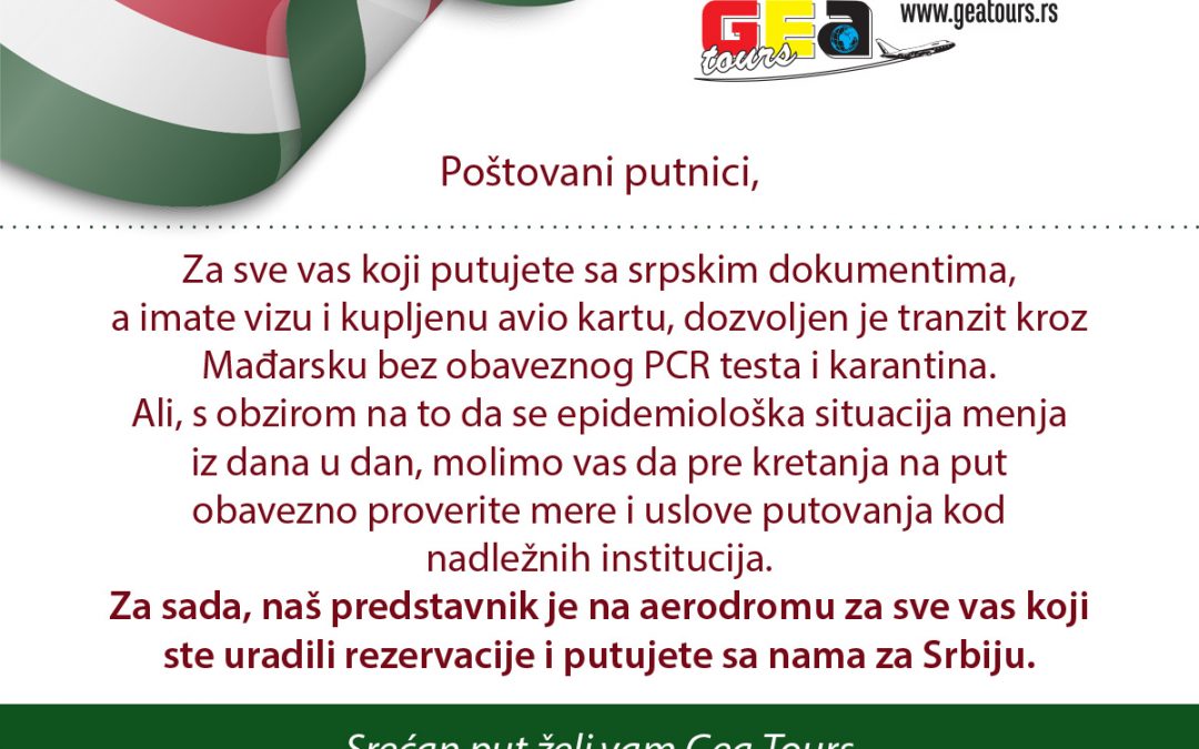Tranzit kroz Mađarsku bez obaveznog PCR testa i karantina